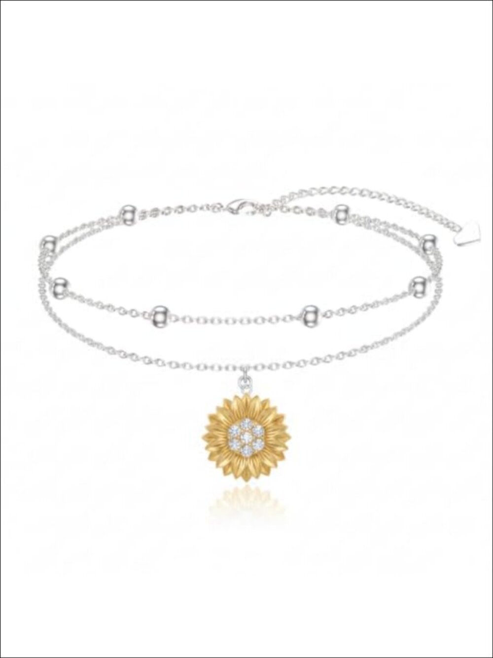 925 Sterling Silver Diamond Sunflower Anklet Layered Flower Foot Bracelet